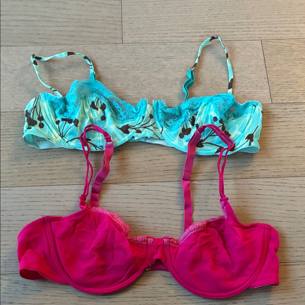 Cosabella Blue Floral and Pink Lace Bras (36C)